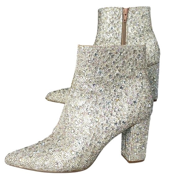 Betsey Johnson Glass Stone Rhinestone Ankle Boots With Zip Size 8M Glamorous Spa - Picture 1 of 16